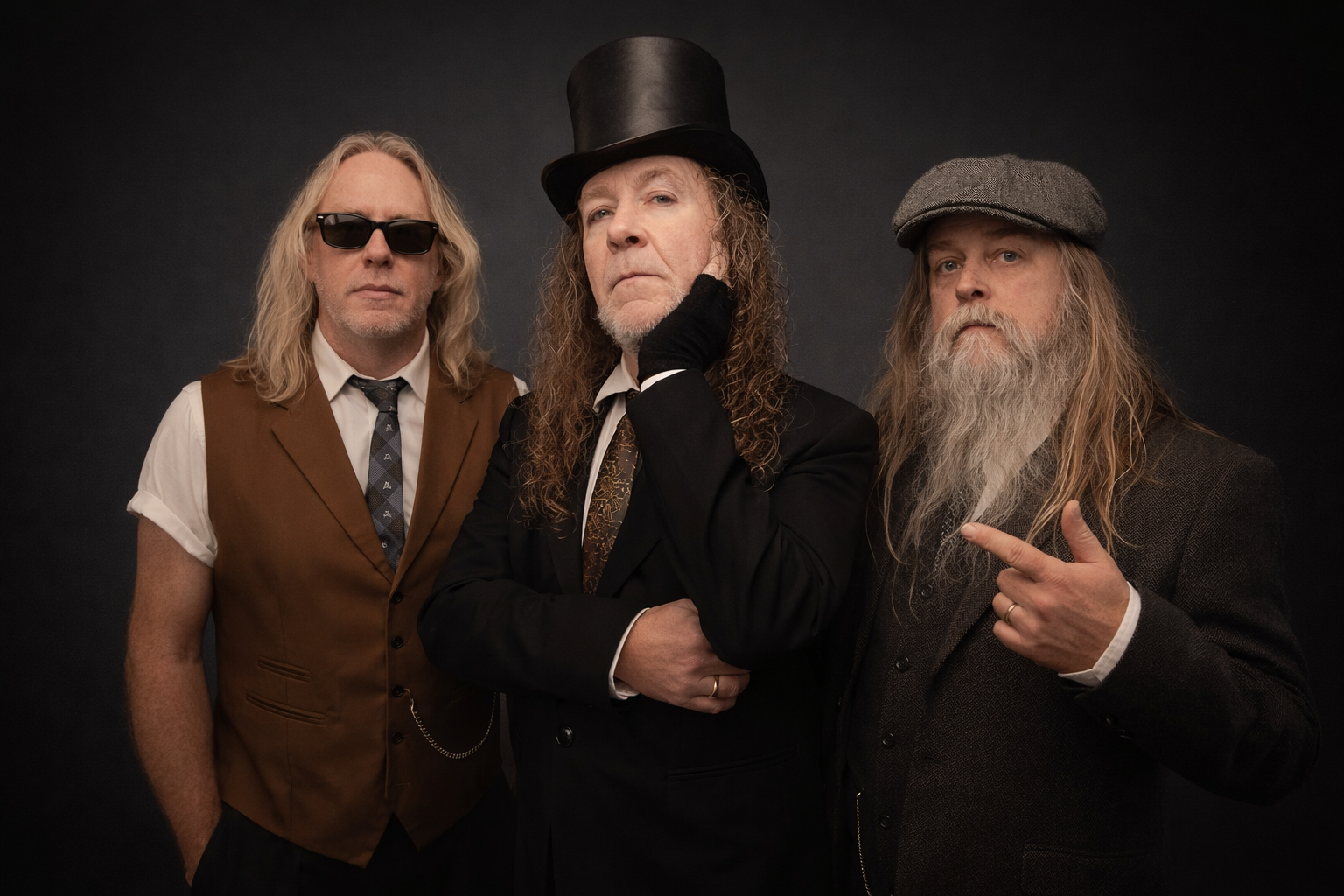 The three members of Sawbones in vintage stage attire